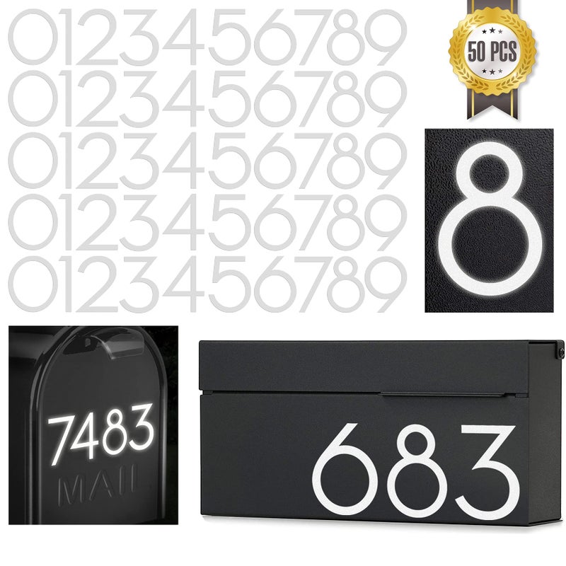 OLADOT 3 inch Reflective Mailbox Numbers Sticker (0-9  5 Sets) Modern Number Vinyl Waterproof Number Self Adhesive Sticker for Signs  Door  Cars  Trucks  Home  Business  Address Number - Image 1